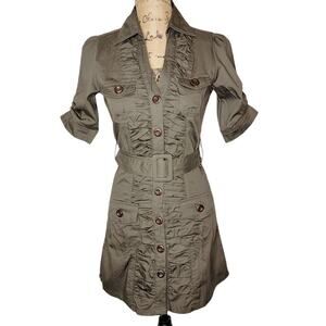 PROTOTYPE AUTHENTIC Women's Ruched Belted Jacket Dress Size Small Army Green New